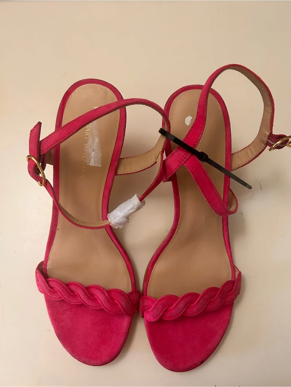 Stuart Weitzman Fuchsia Braided Strap Mid-Heel Sandals